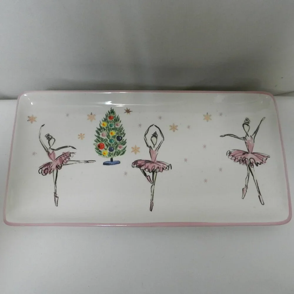 Williams Sonoma Peppermint Pine Christmas Ballet Ballerina platter tray serving